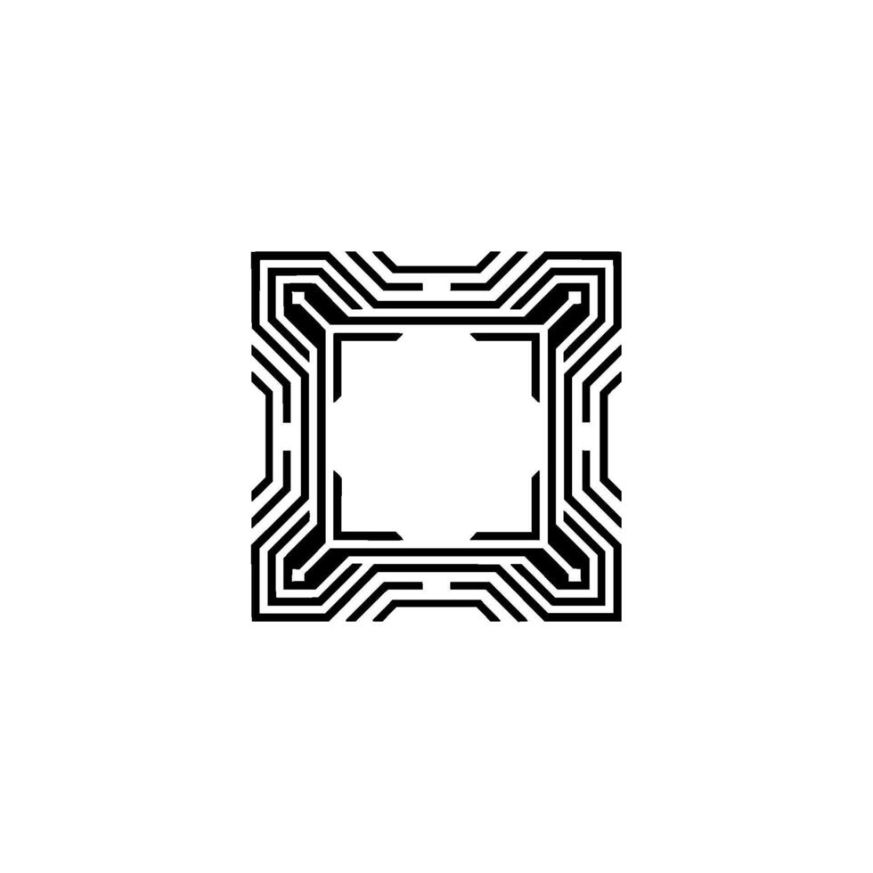 Geometric Black White Circuit Board Frame, Minimalist Element vector