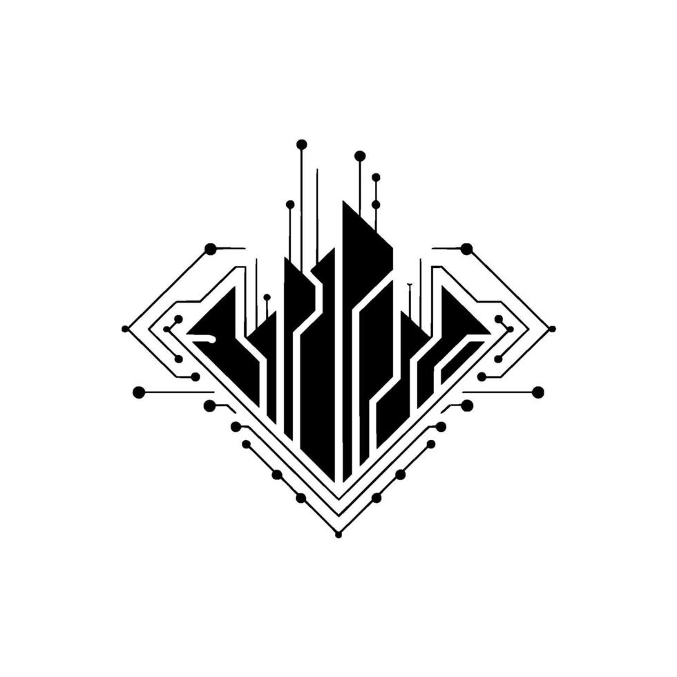 Abstract Tech Circuitry Cityscape on White vector