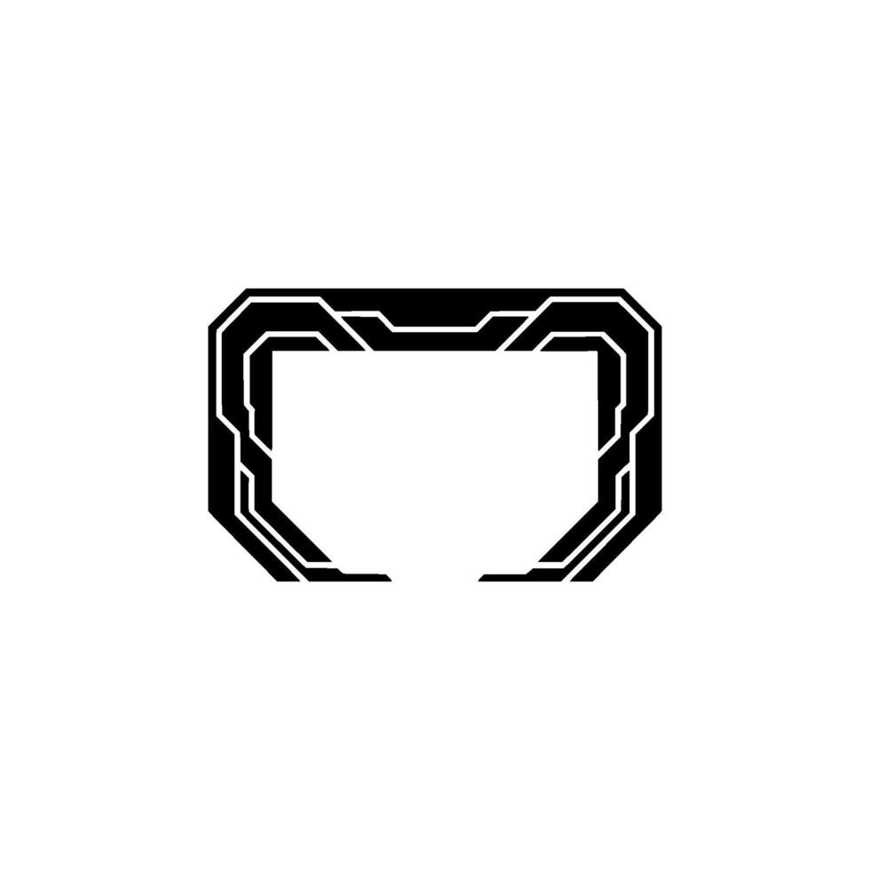 Futuristic Tech Frame Element in Monochrome on White Background vector