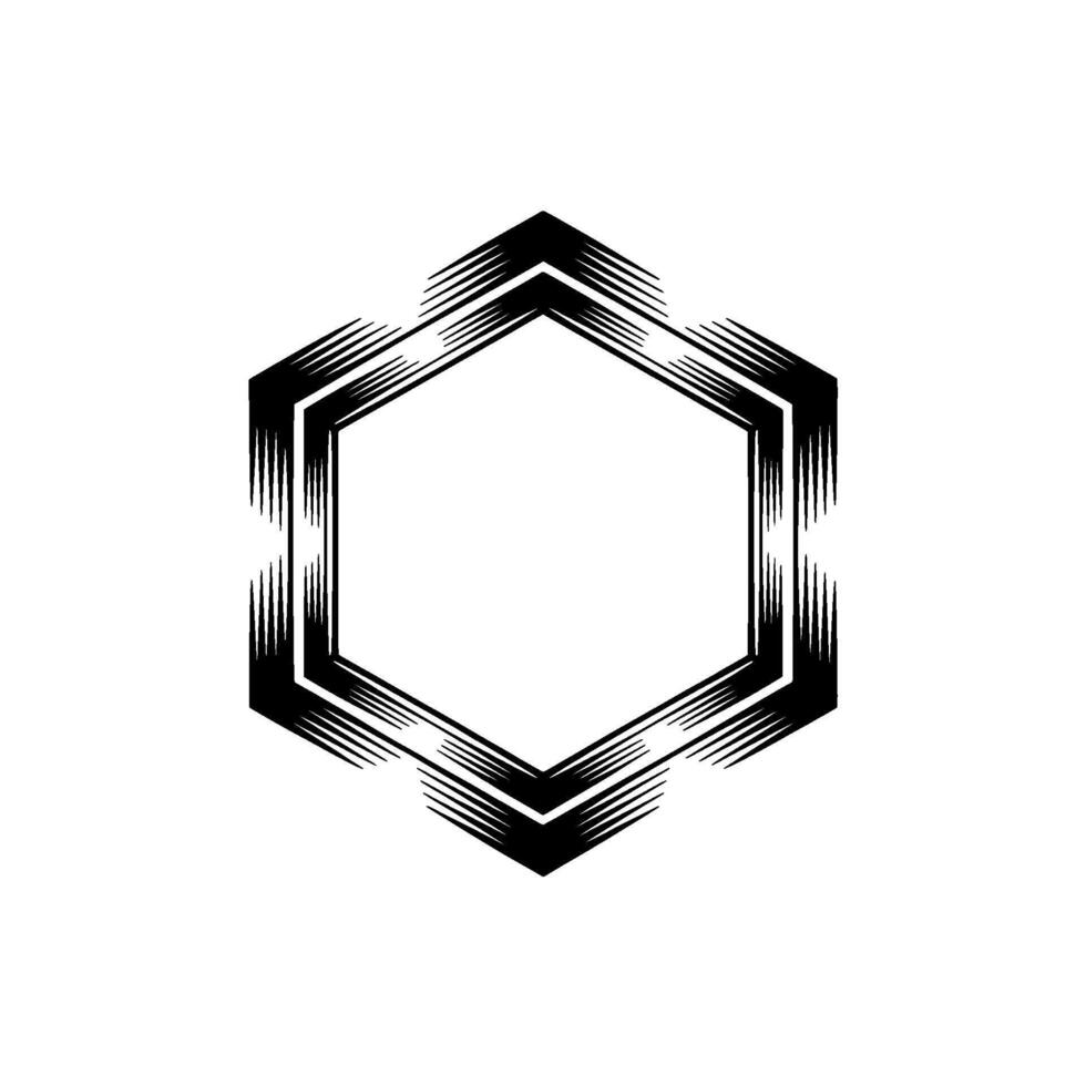Geometric Hexagon Frame With Brushstroke Effect in Black and White vector