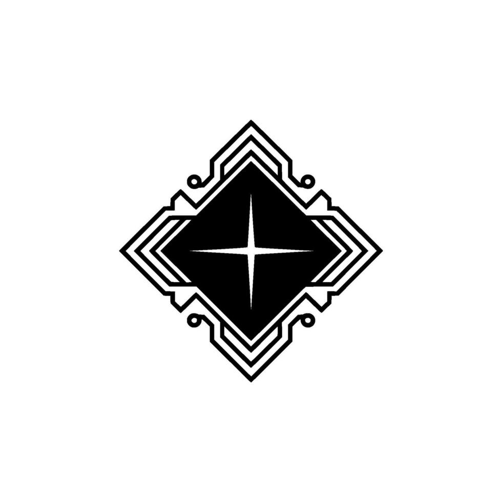 Tech Star Emblem Geometric , Black White, Clean Lines vector