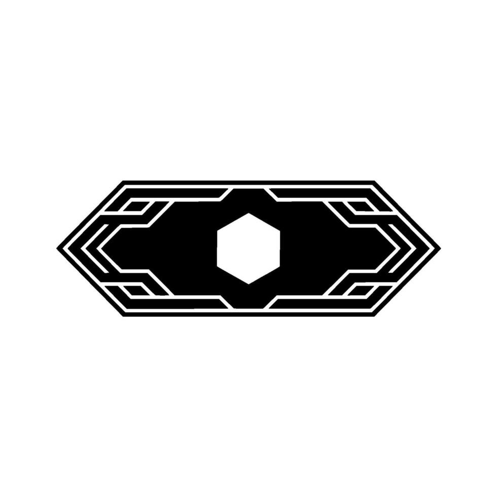 Geometric Deco Hexagon Badge, Futuristic Minimalist , Black and White vector