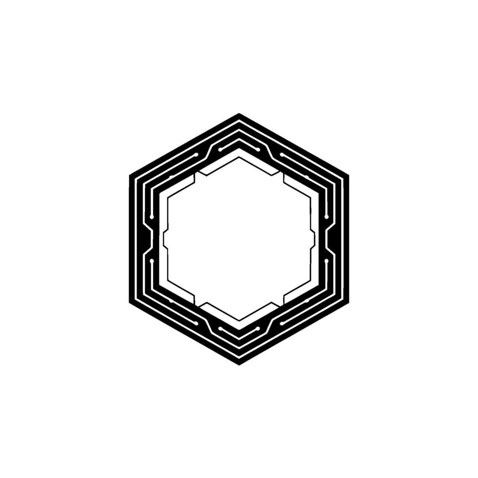 Techy Hexagon Circuit Board , Minimalist Black White Style vector