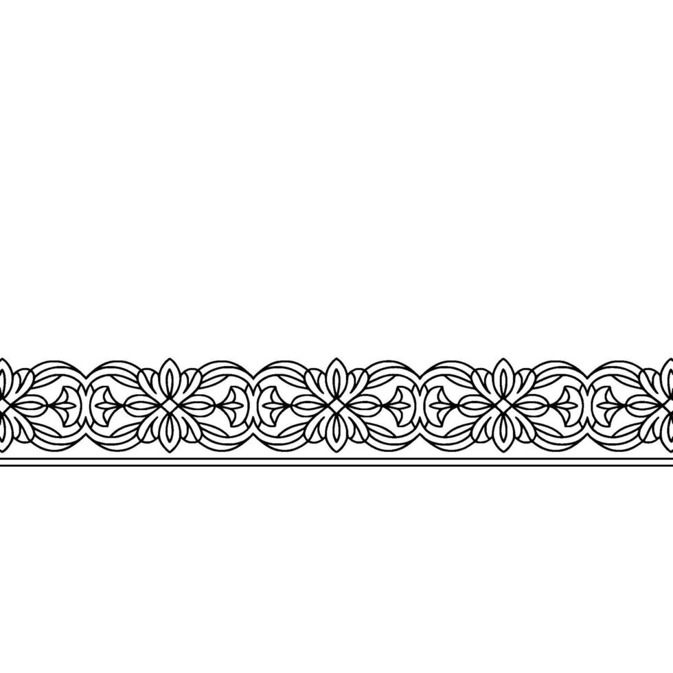 Floral Border Black and White Pattern on White Background vector