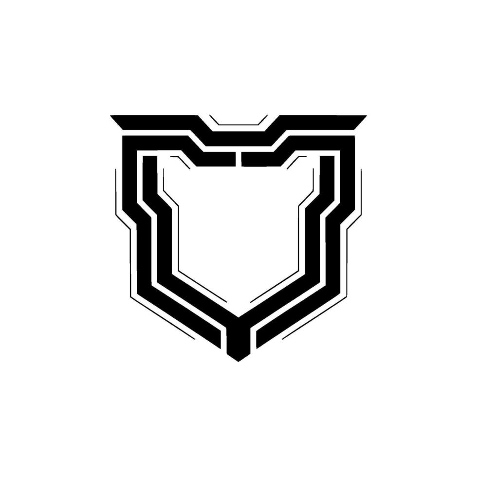 Tech Shield Minimalist Black White Digital Badge, Futuristic . vector
