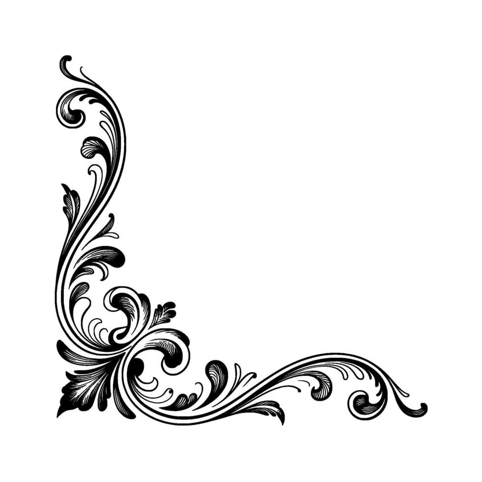 Elegant Corner Flourish , Black and White Decorative vector