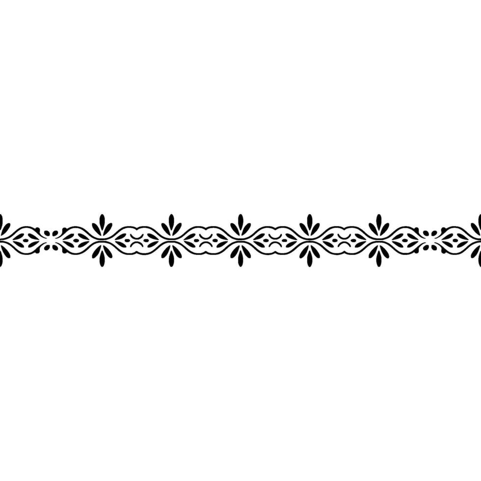 Elegant Black Floral Border on White, Seamless Pattern Element vector