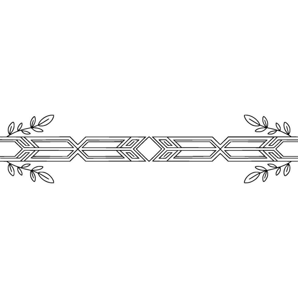 Geometric Line Art Border With Foliage, Minimalist vector