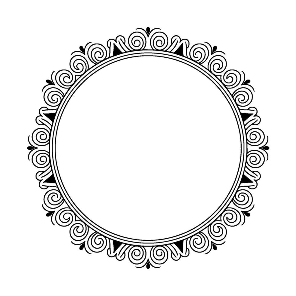 Elegant Black and White Circular Frame With Floral Scrollwork Blank Space vector