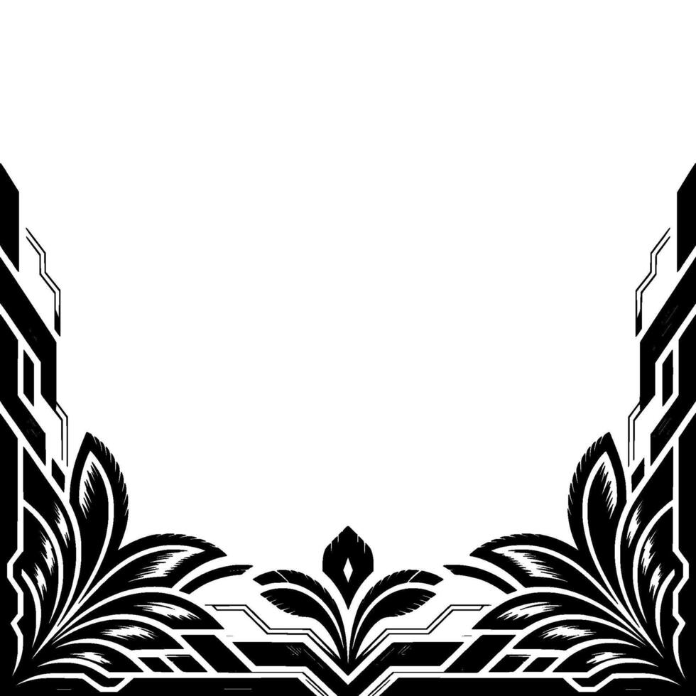 Elegant Floral Frame in Modern Black and White Art Deco Style vector