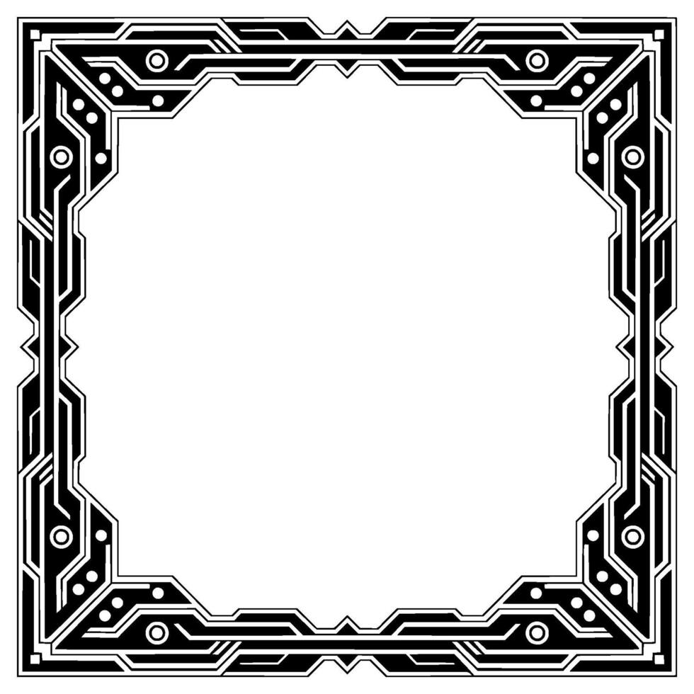 Futuristic Circuit Board Frame Techy Border, White Space, Monochrome vector