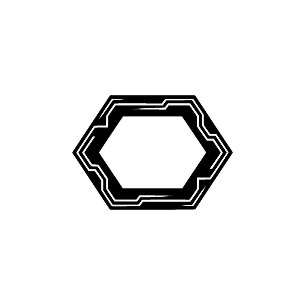 Tech Frame Hexagon in Black and White on White Background vector