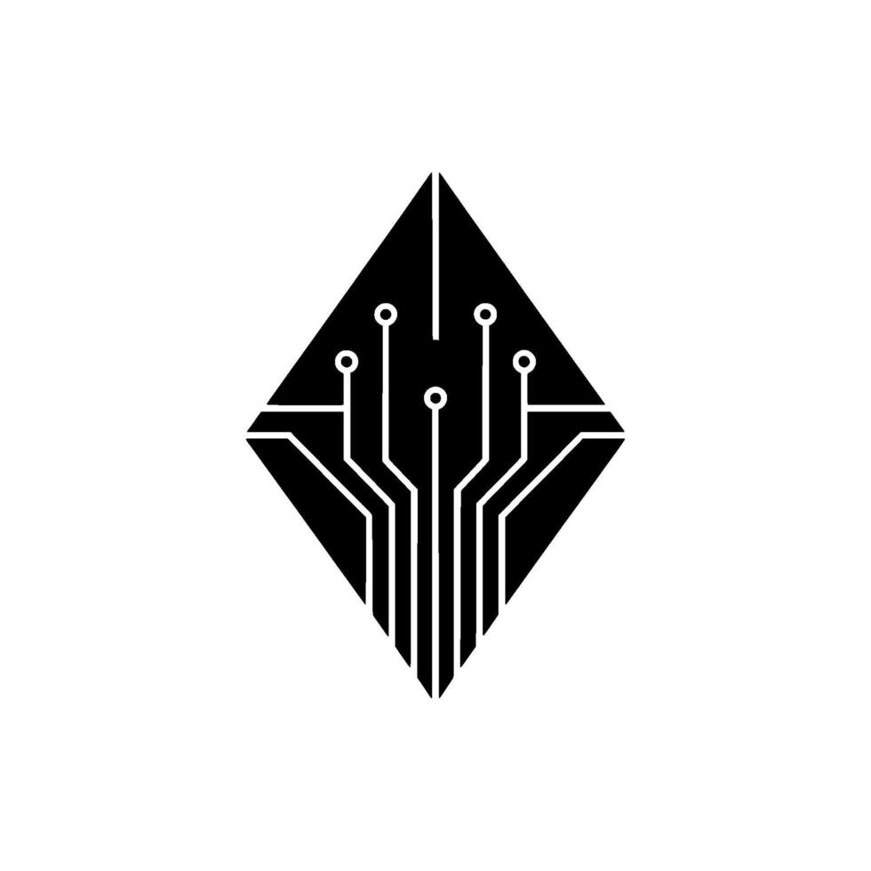 Abstract Circuitry Black Diamond Shape on White vector