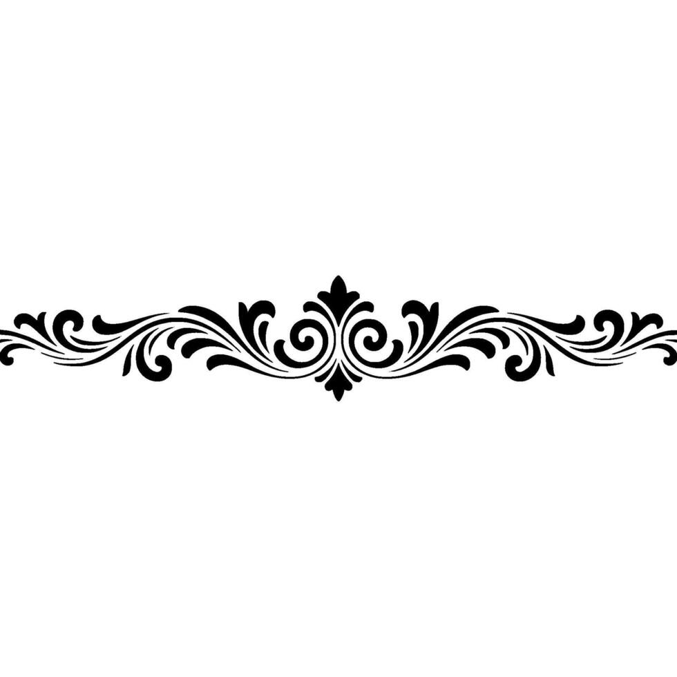 Elegant Floral Border, Black Silhouette on White, vector