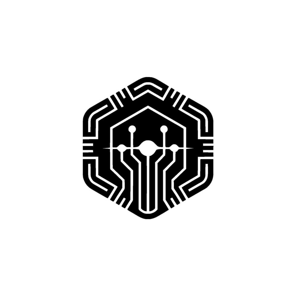 Abstract Tech Circuit , Hexagon Shape, Minimalist Concept vector