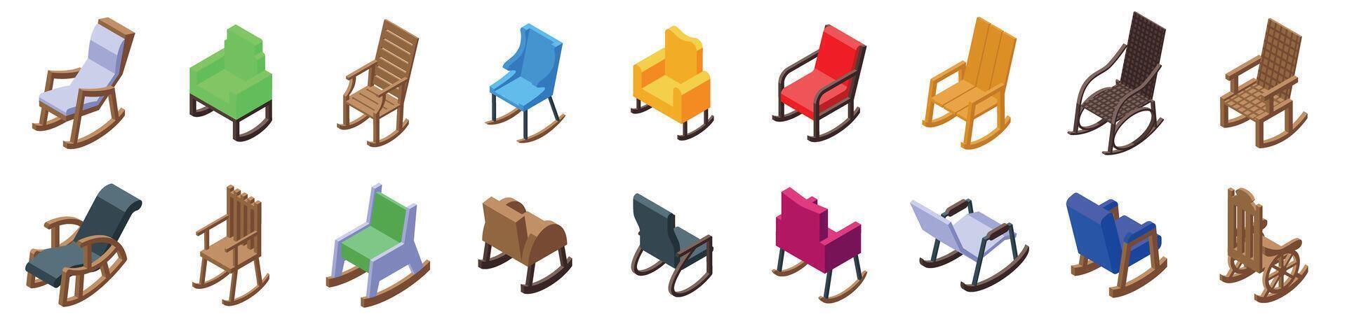Rocking chair icons set. Rocking chairs showing comfort and relaxation in various styles and colors vector