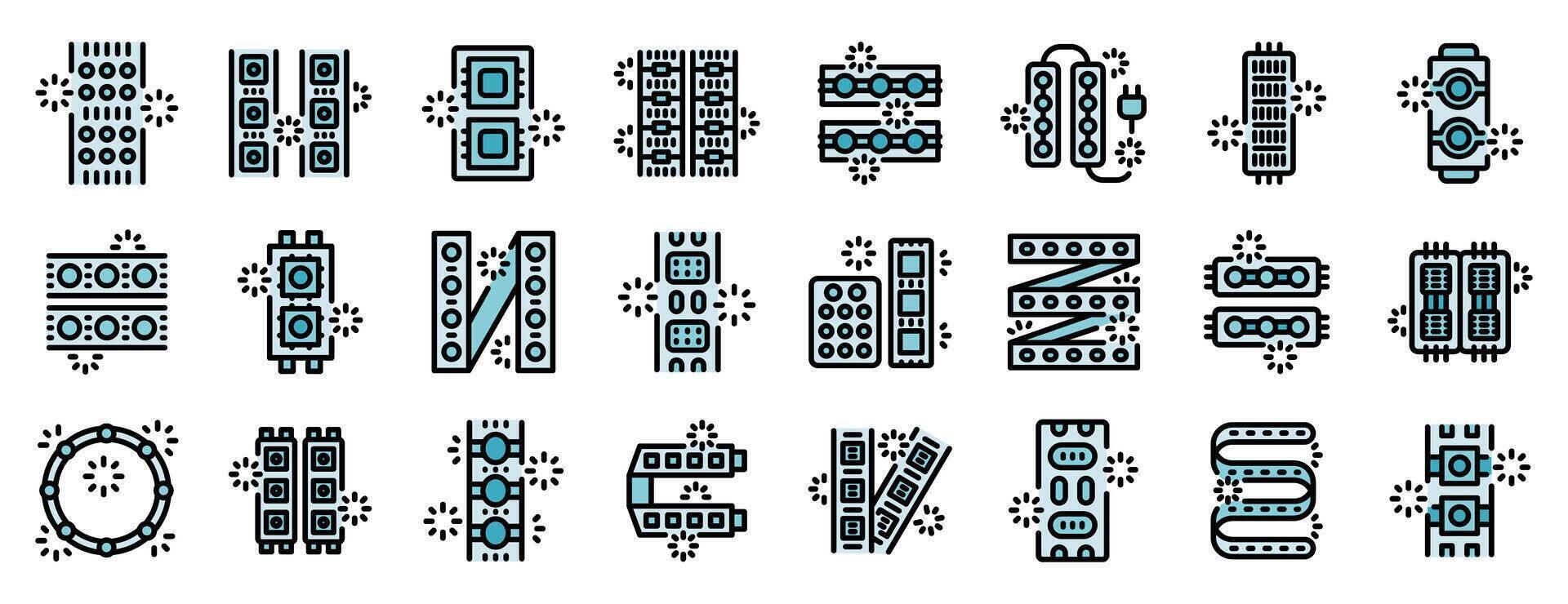 Led strip light icons showing different shapes and configurations for various applications vector