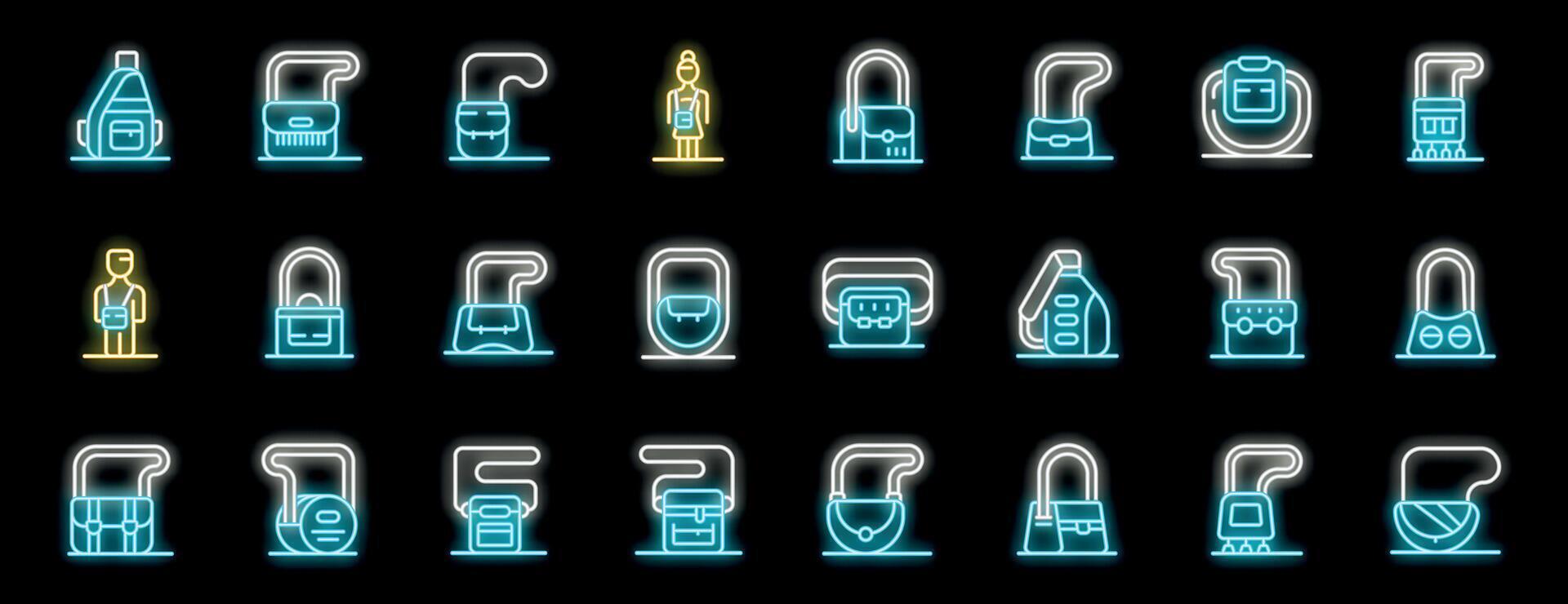 Neon outline icons of various bags and accessories vector