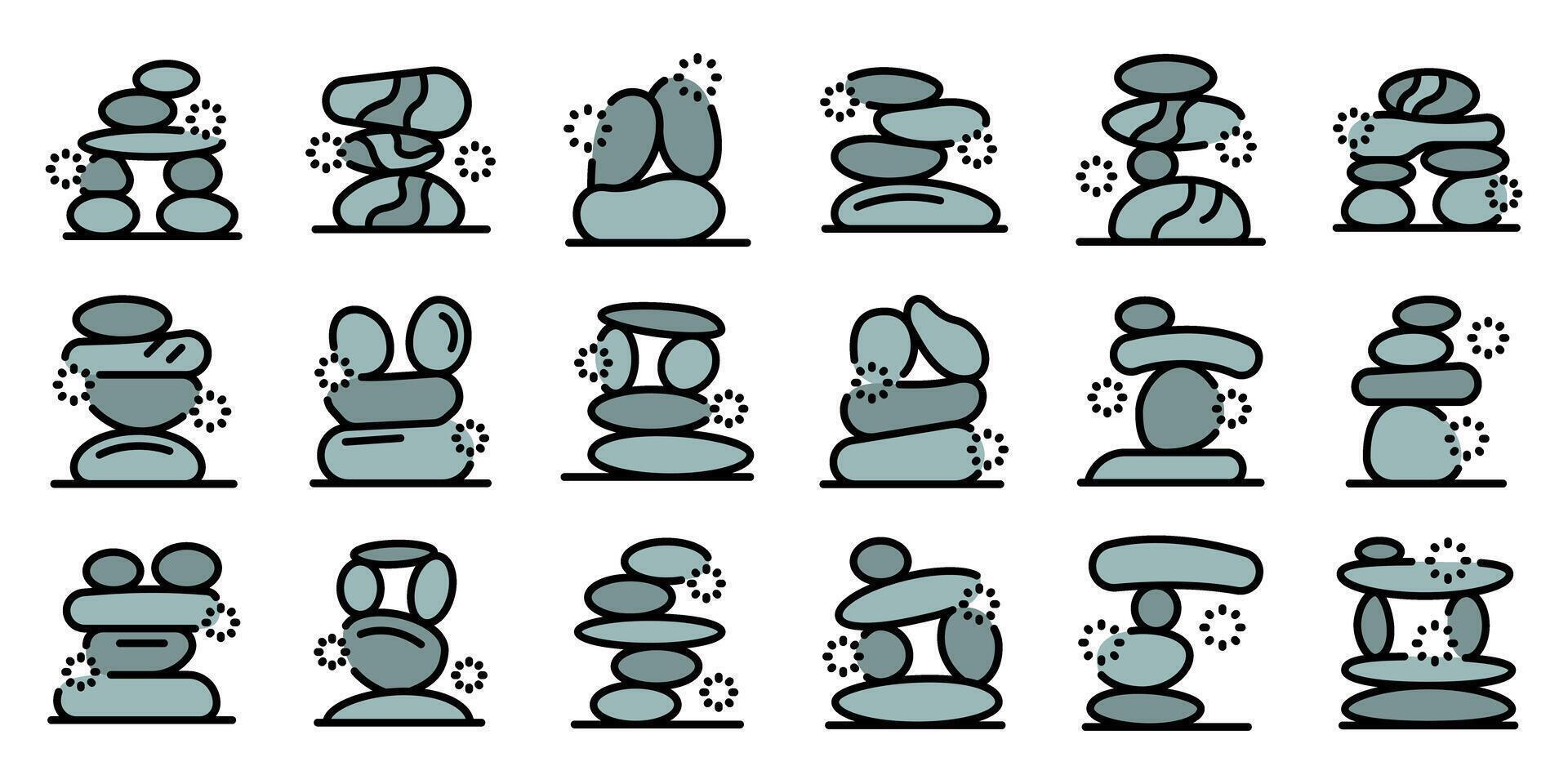 Balancing stones representing harmony, balance, and meditation icons set vector