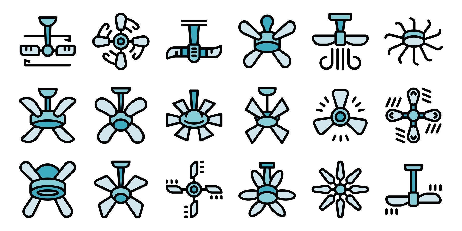 Ceiling fans cooling and circulating air in various designs vector