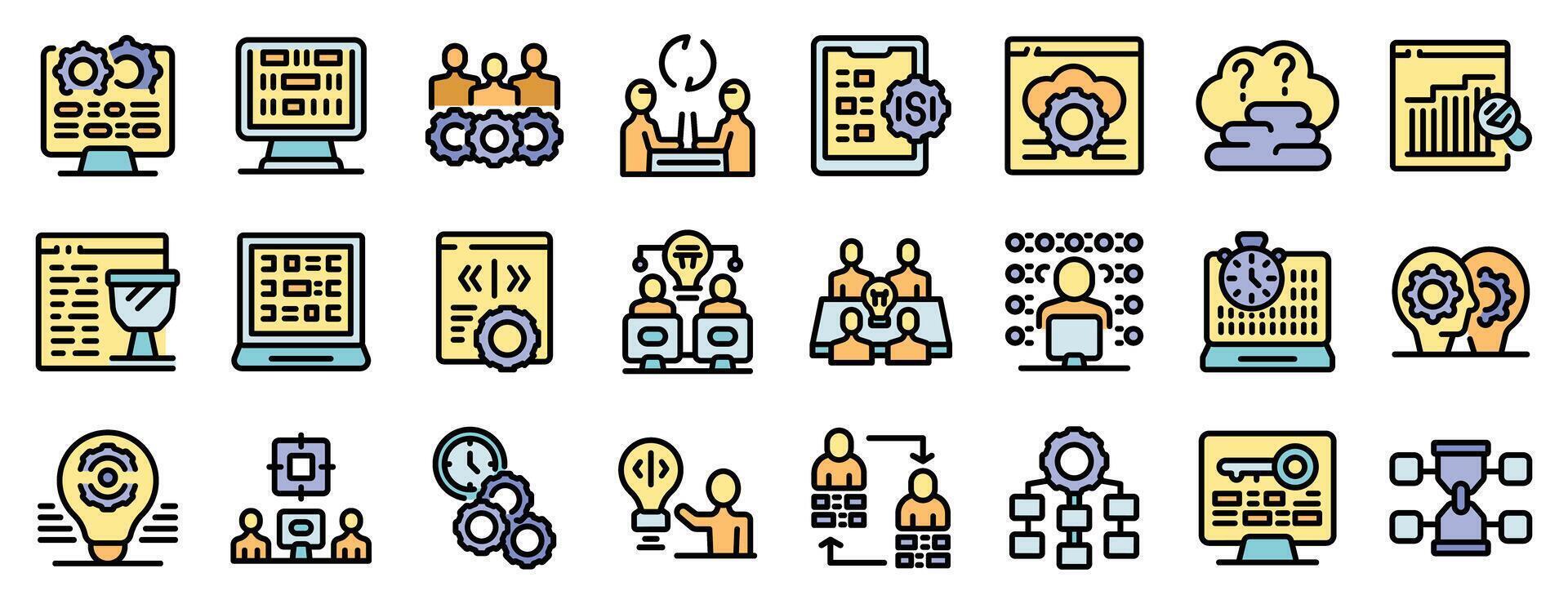 System integration implementing new software and workflow optimization by it professionals vector