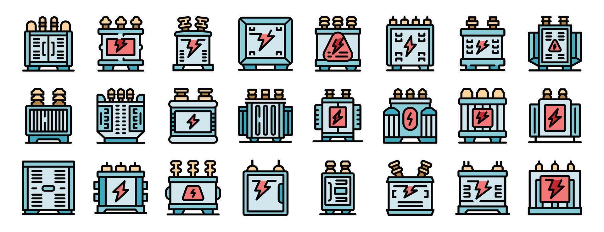 Diverse collection of electrical transformers illustrations vector