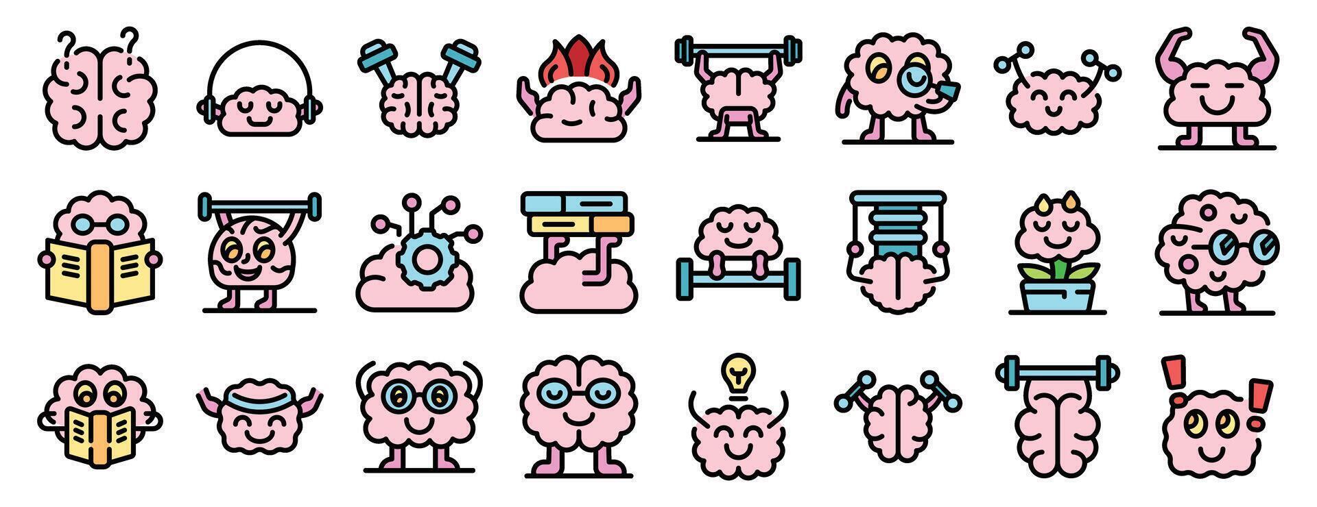 Brain training and learning, studying and relaxing, exercising and growing concepts vector