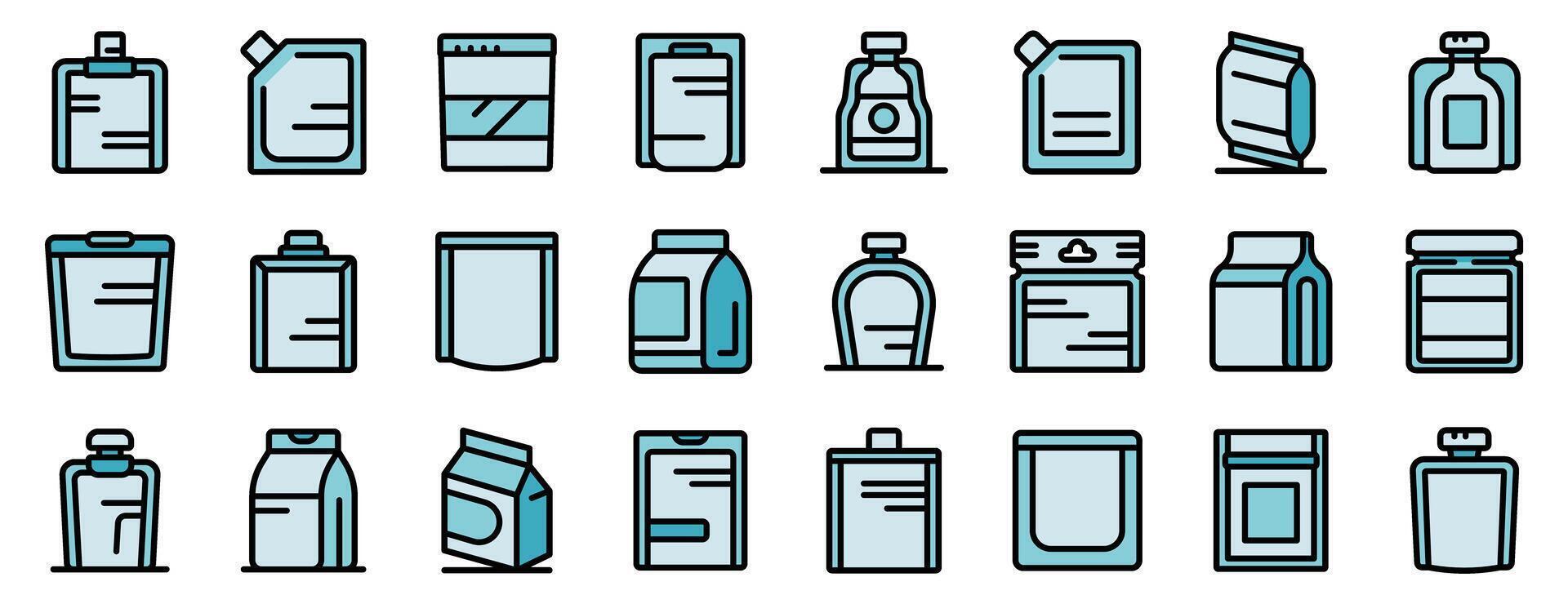 Different packaging types for various products showing pouches, bottles, and cartons vector
