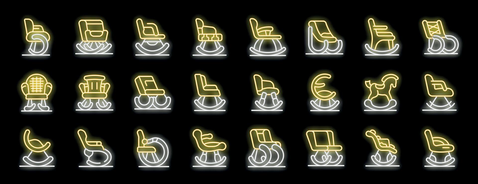 Rocking chair neon icons creating a relaxing atmosphere vector
