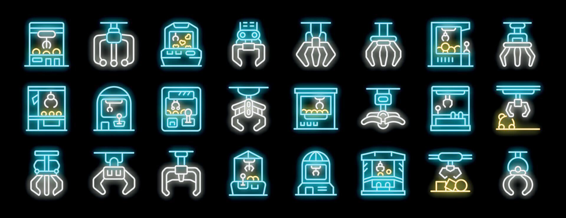 Claw crane machines and robotic arms catching prizes in arcade games vector