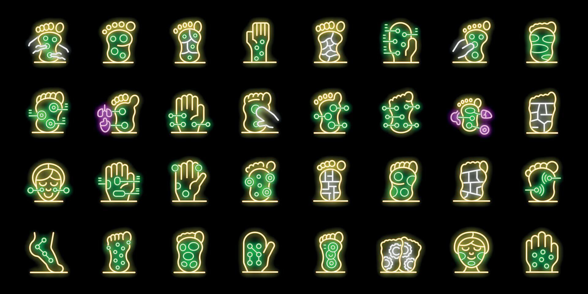 Reflexology icons set, acupressure points on feet and hands, massaging and stimulating specific areas for healing and wellness vector