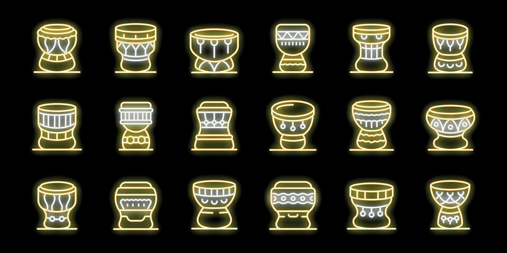 Neon drum icon set on black background vector