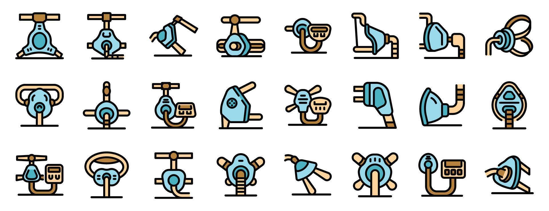 Oxygen mask icons showing breathing apparatus for patients requiring respiratory support vector