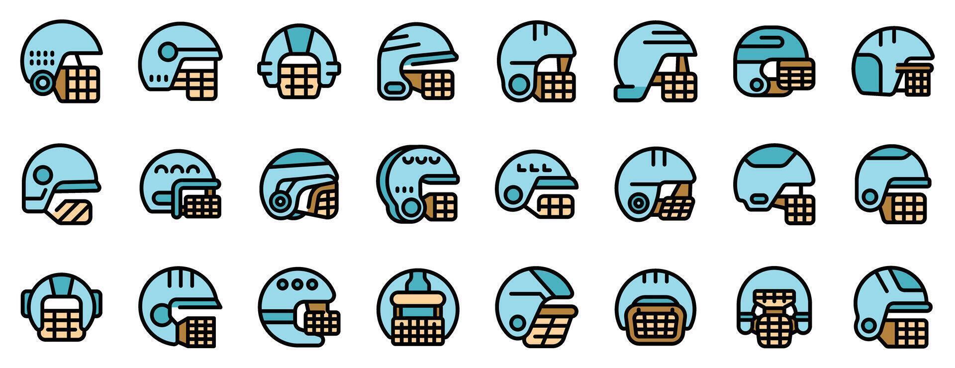 Collection of unique blue futuristic helmets illustrations vector