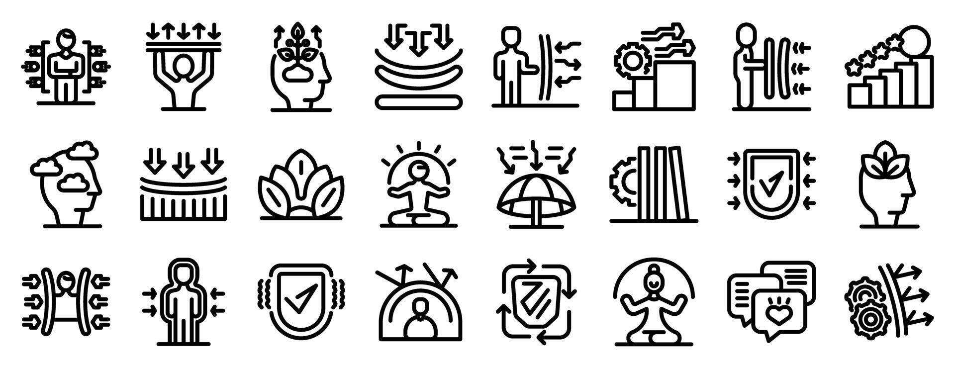 Resilience icons set. Collection of icons representing personal growth and development vector