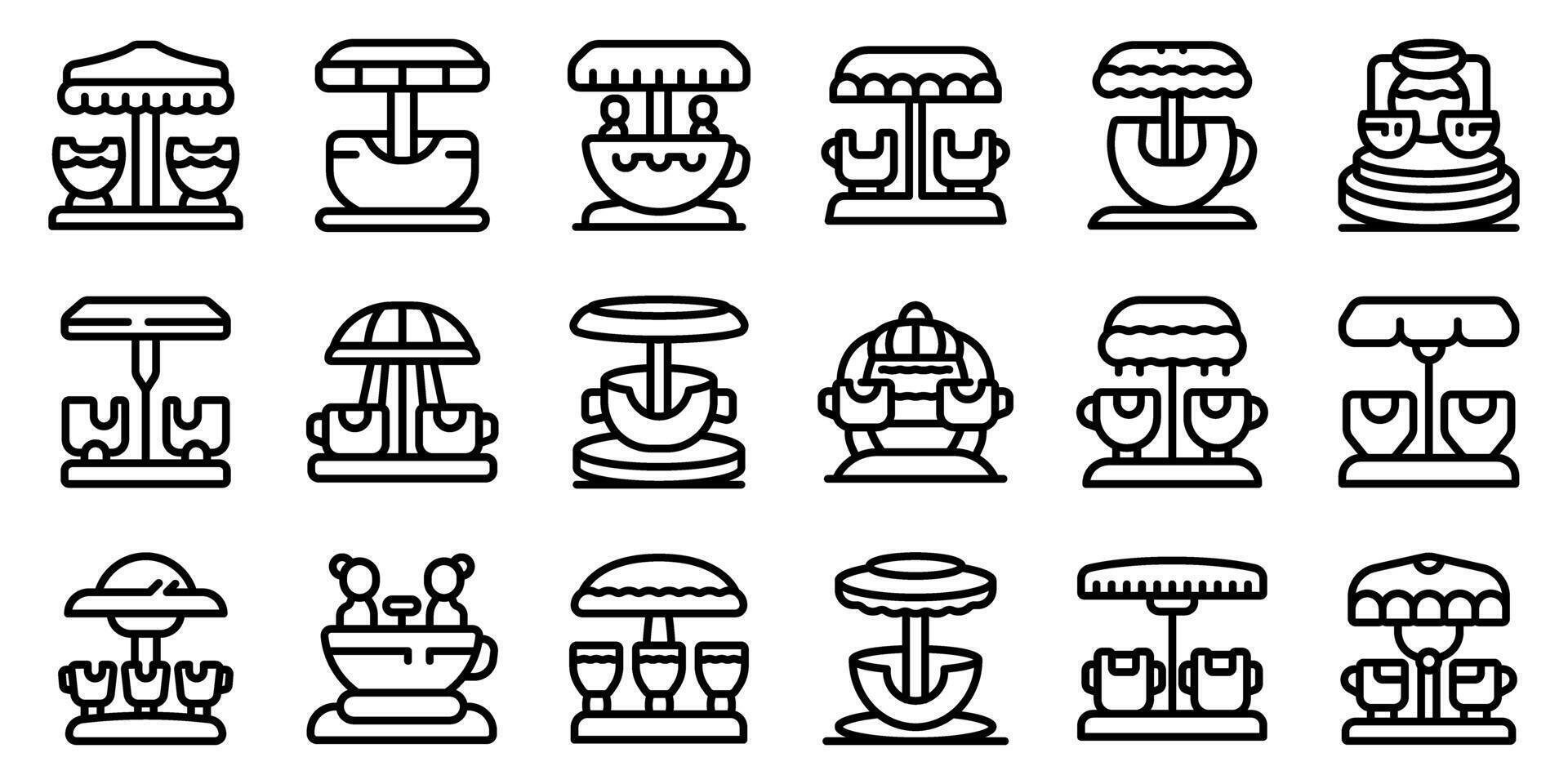 Tea cup carousel icons set. Collection of unique line art umbrella icons vector
