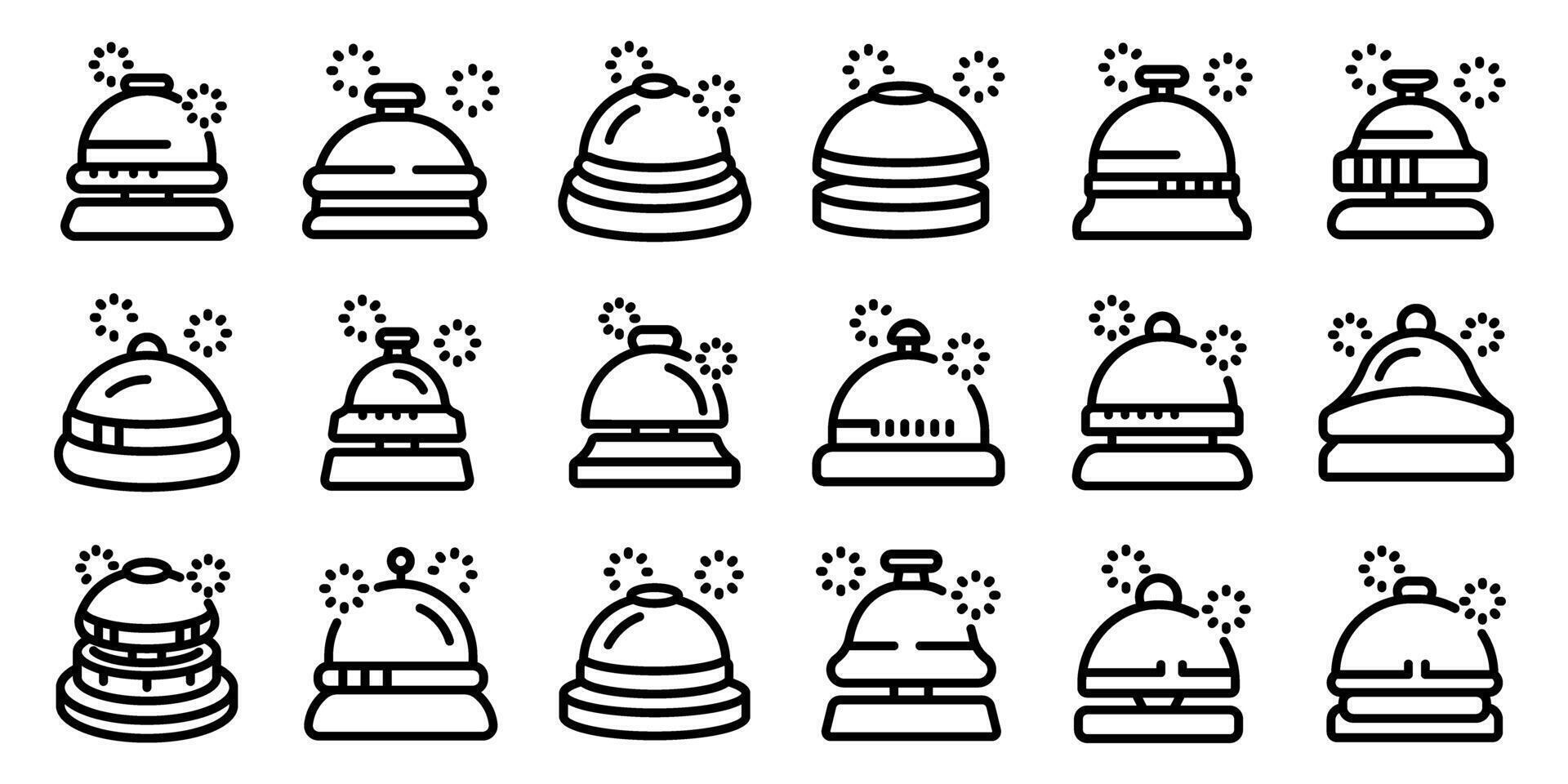 Hotel bell icons set. Reception bells ringing, requesting assistance, service icons set vector