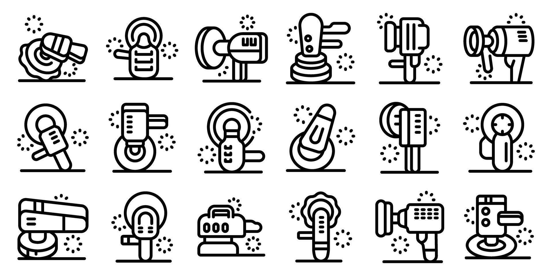 Car polishing machine icons set. Collection of modern electric power tool icons vector
