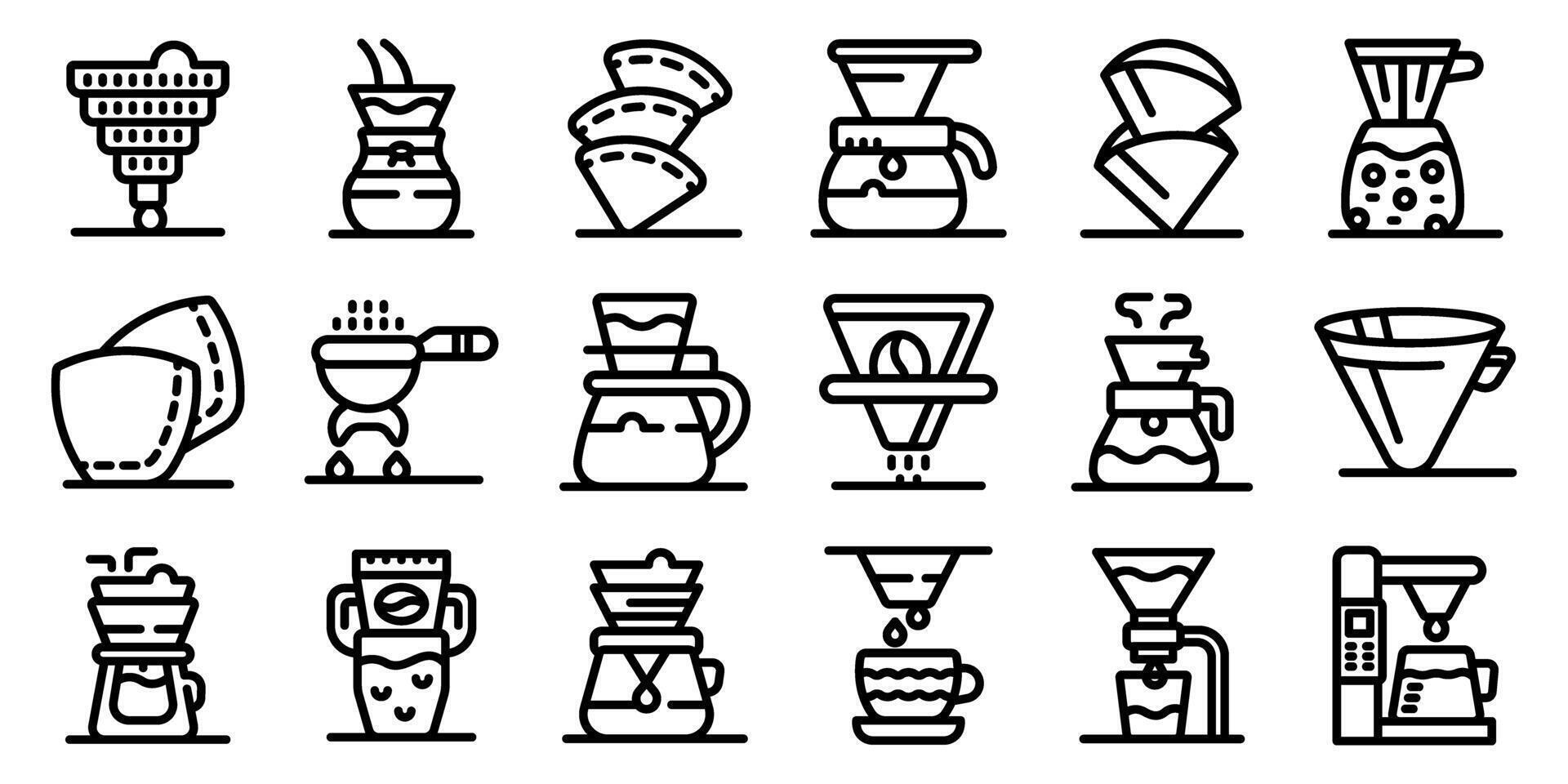 Coffee filter icons set. Coffee brewing methods, exploring various techniques for a perfect cup vector