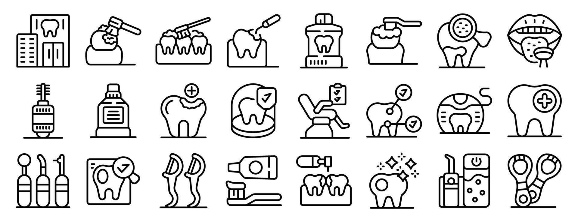 Prevention dental diseases icons set. Dental care icons showing oral hygiene and dentistry tools vector