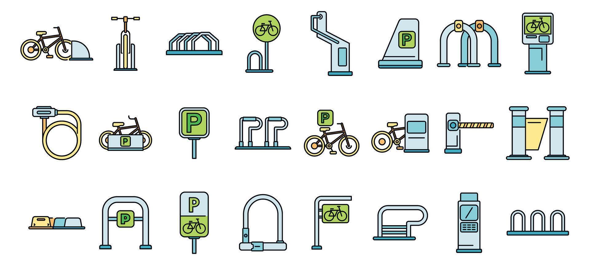 Bicycle parking icons showing secure storage and urban infrastructure for cyclists vector