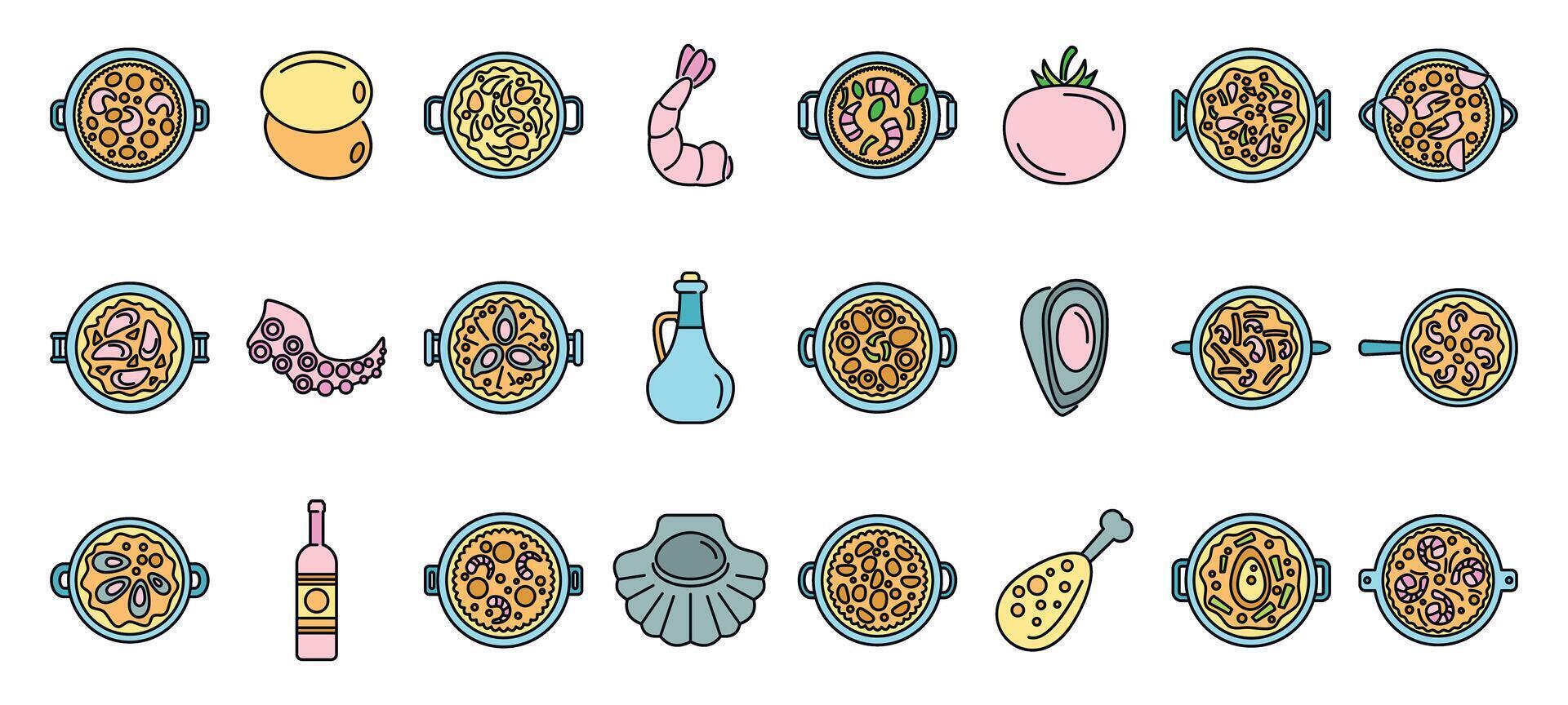 Colorful assortment of seafood and pasta dishes vector