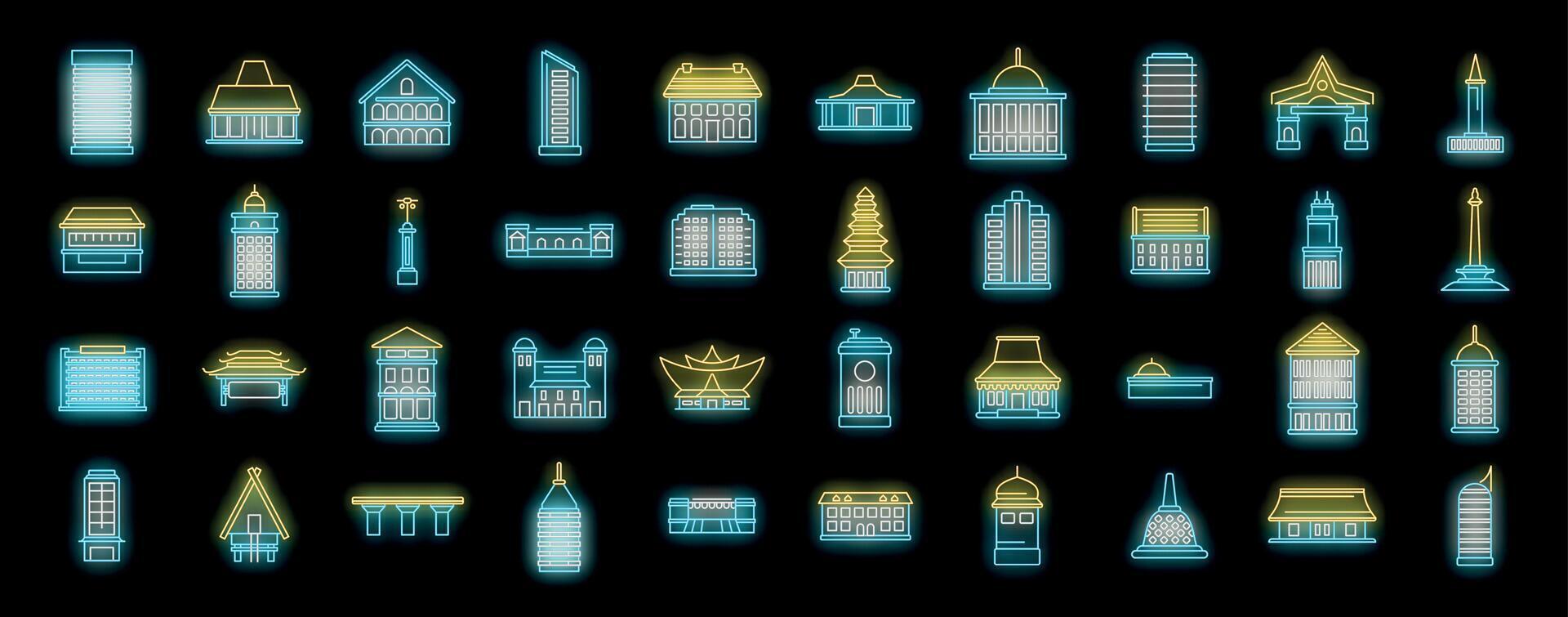 Jakarta skyline shining with neon lights representing iconic buildings and landmarks vector