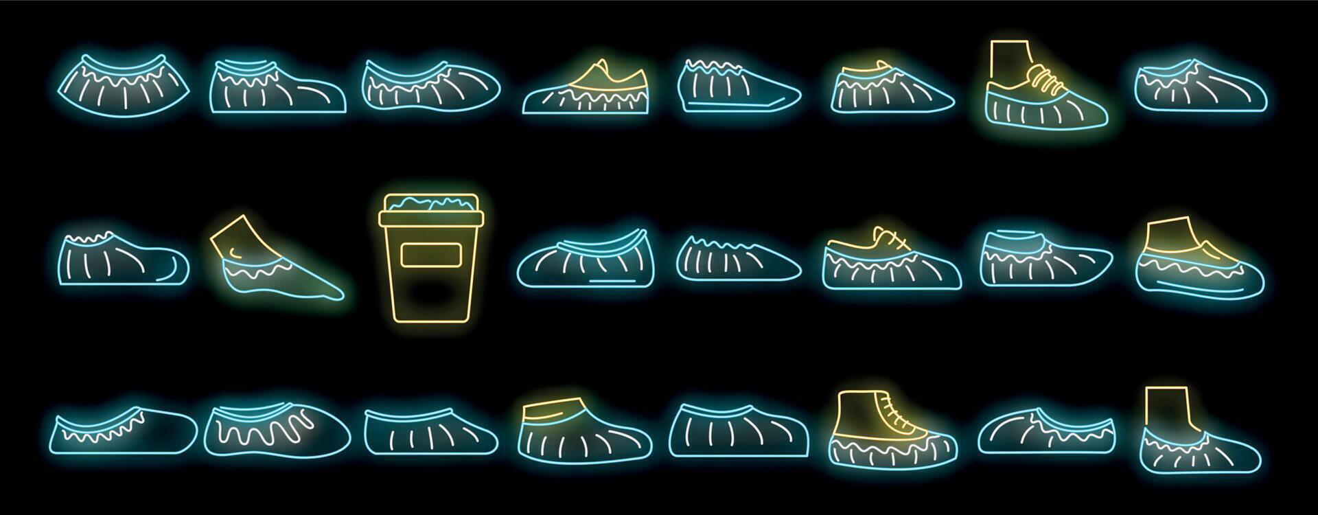 Neon shoe icons displaying various footwear styles vector