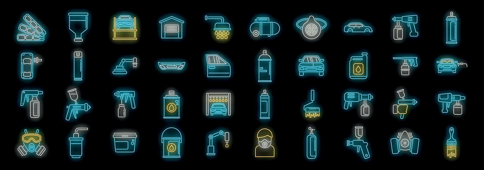 Neon icons illustrating various automotive tools vector