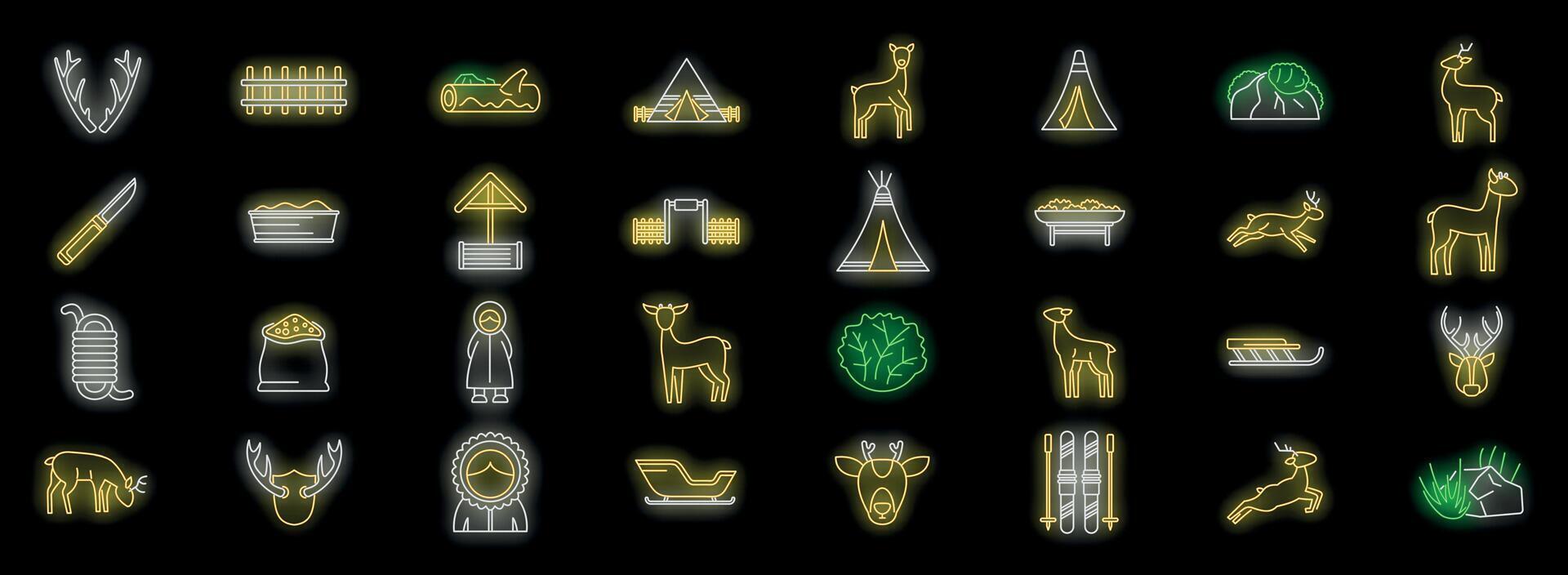 Neon icons illustrating wilderness and outdoor adventure vector