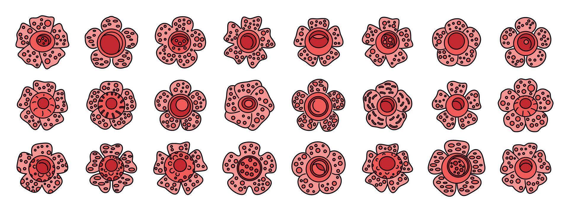 Charming botanical pattern of cartoon flowers vector