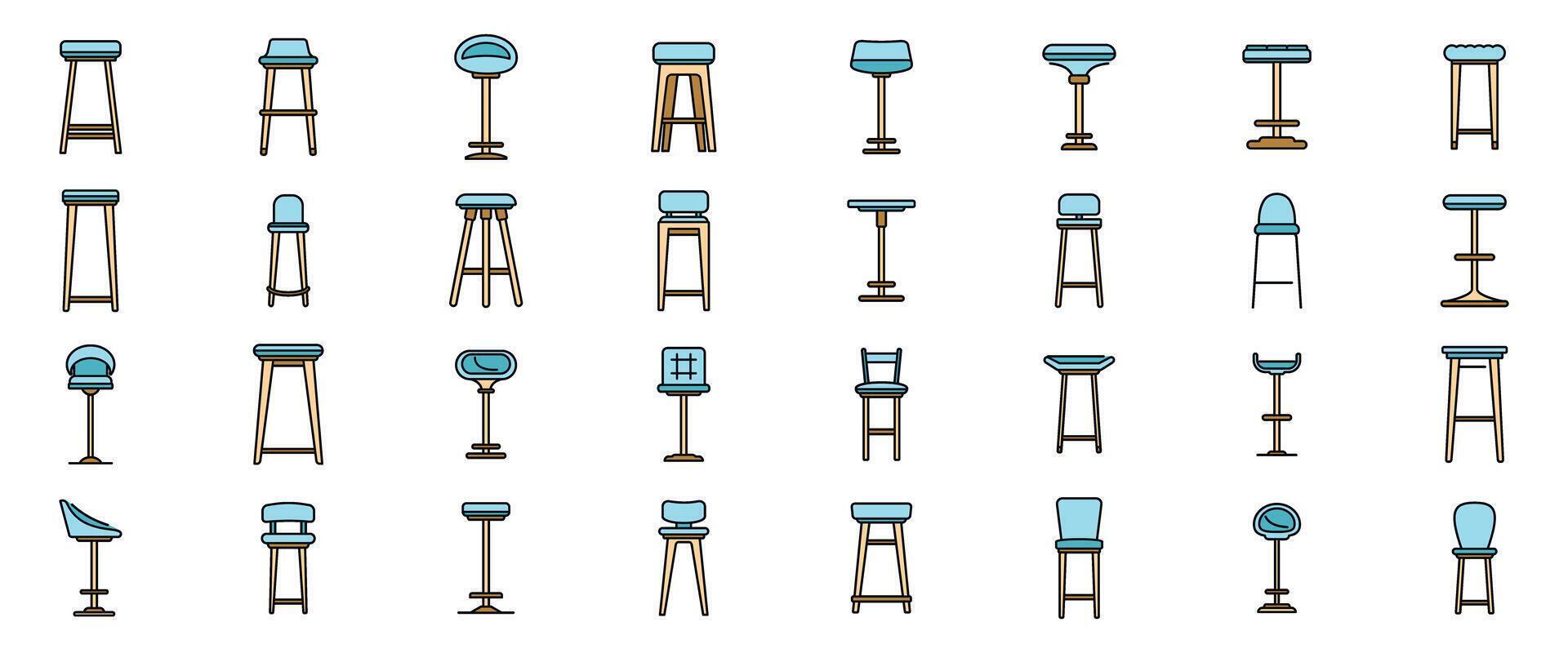 Diverse collection of stylish bar stools in art vector