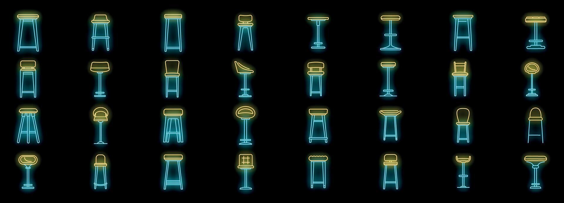 Neon bar stools icons collection illuminating the night with style vector