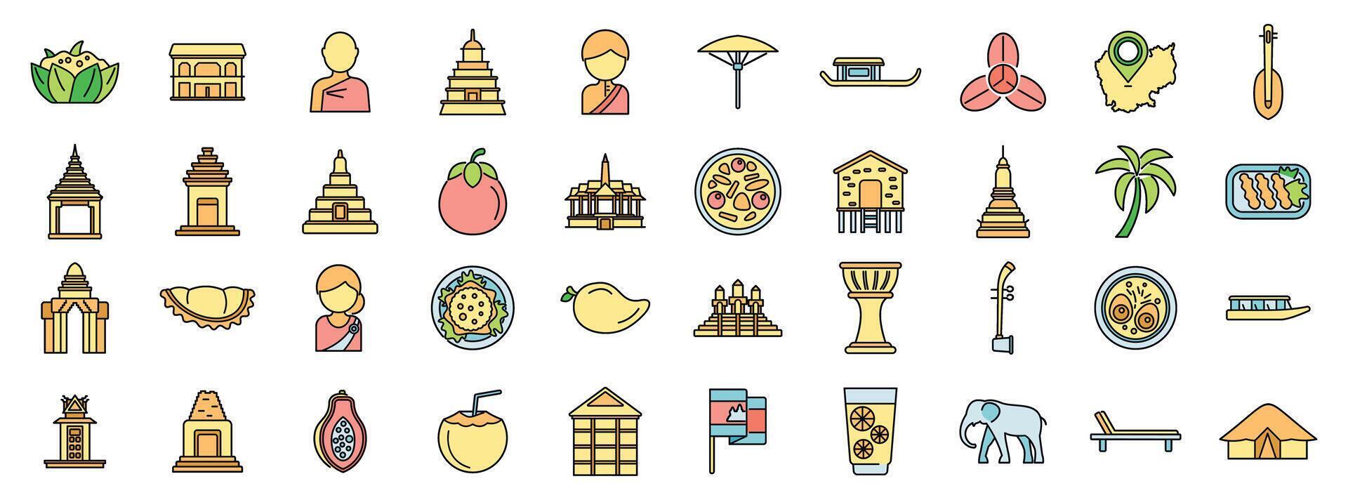 Colorful icons representing thai culture and landmarks vector